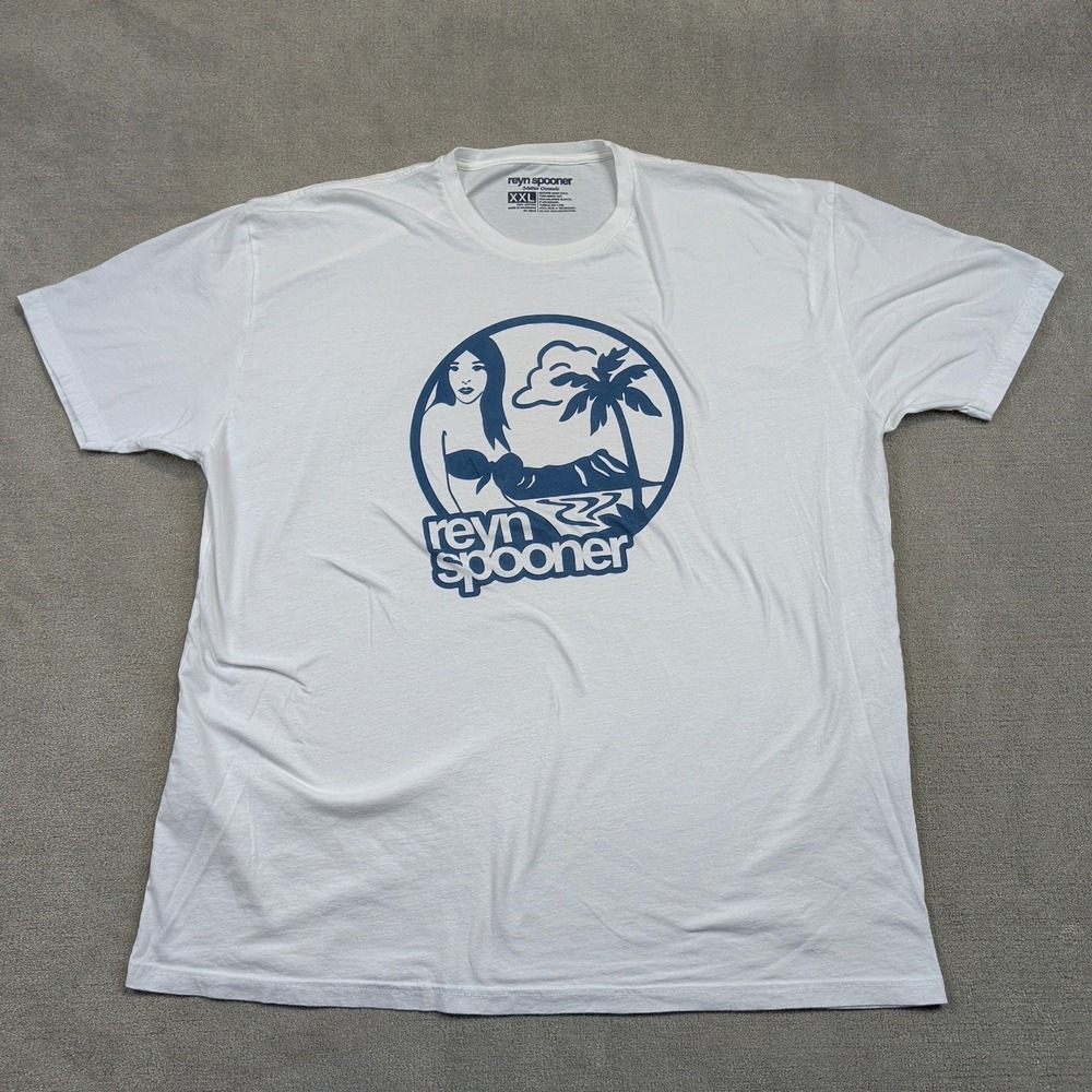Reyn Spooner T-Shirt Mens XXL White Status Oceanic Graphic Print Cotton